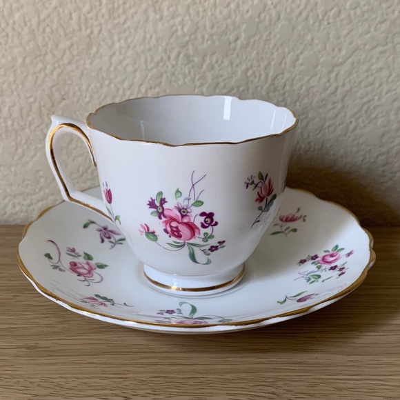 Crown Staffordshire Pink Floral Teacup Set - Picture 1 of 6